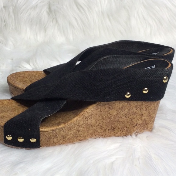Used Abound Black Criss Cross Fabric Studded Wedges, 9.5M - Picture 5 of 15